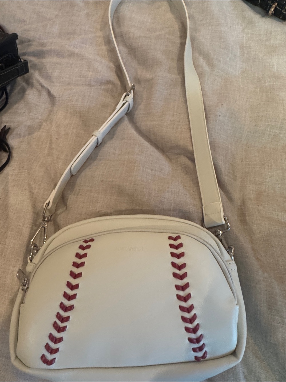 White Crossbody Bag with Red Stitch Detail